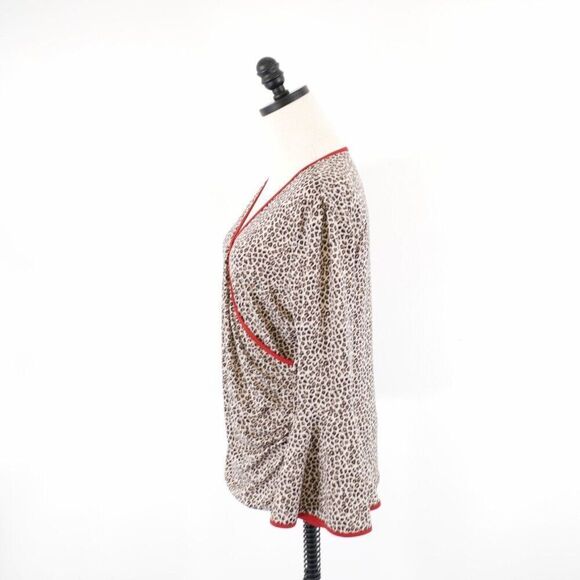 Coco Bianco Kimono Flutter Sleeve Cheetah Print‎ Brown Blouse Large Polyester - Picture 5 of 9